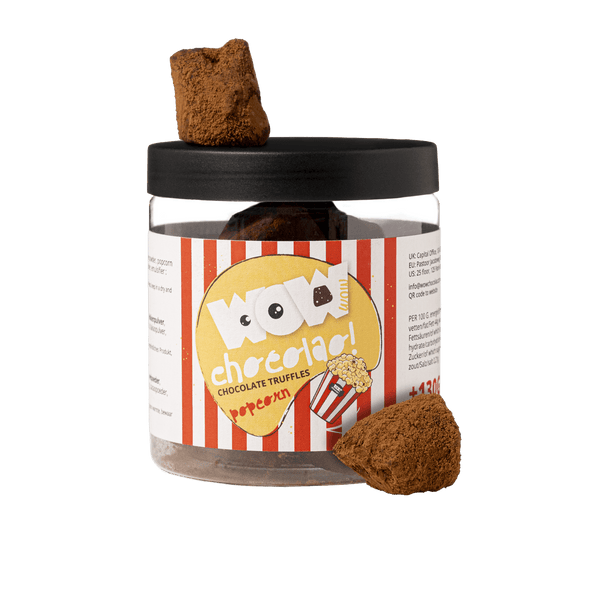 Popcorn-Schokoladentrüffel Geschenkglas 130g | Knusprige Gourmet-Schokolade