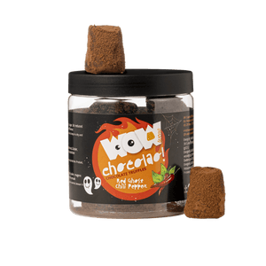 Rote-Ghost-Chili-Pfeffer-Trüffel Geschenkglas 130g | Würzige Halloween-Schokolade